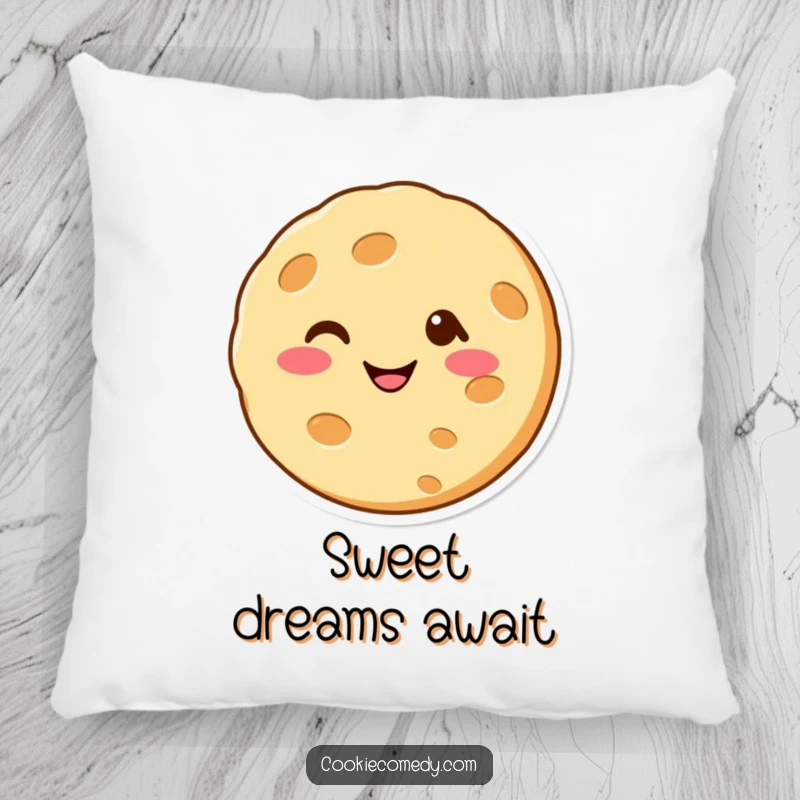 Funny pillow featuring a cheerful cookie character winking, perfect for adding a touch of soft humor and comfort to any seating area.