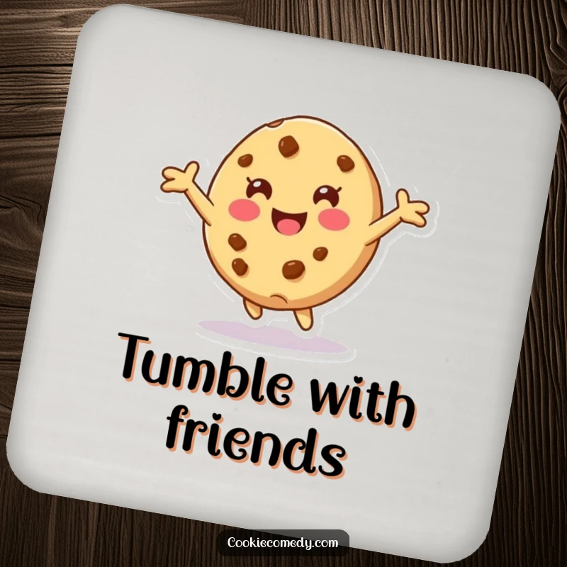 Funny drink coasters with a cookie character playfully tumbling forward, offering excellent surface protection with a whimsical and humorous design.