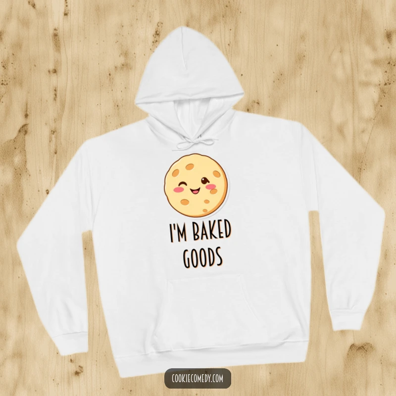 Funny hoodie depicting a charming cookie character with a cheerful smile and a wink, providing warmth and a touch of playful humor.