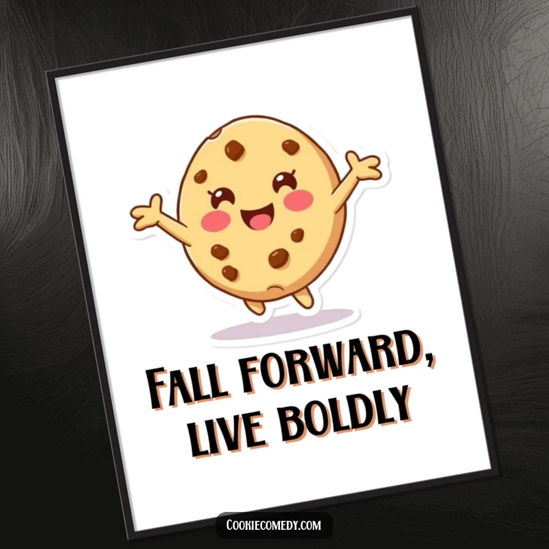 Funny Free Printable Wall Art: Cookie Character Tumbles with Arms Outstretched, a Spirited Downloadable