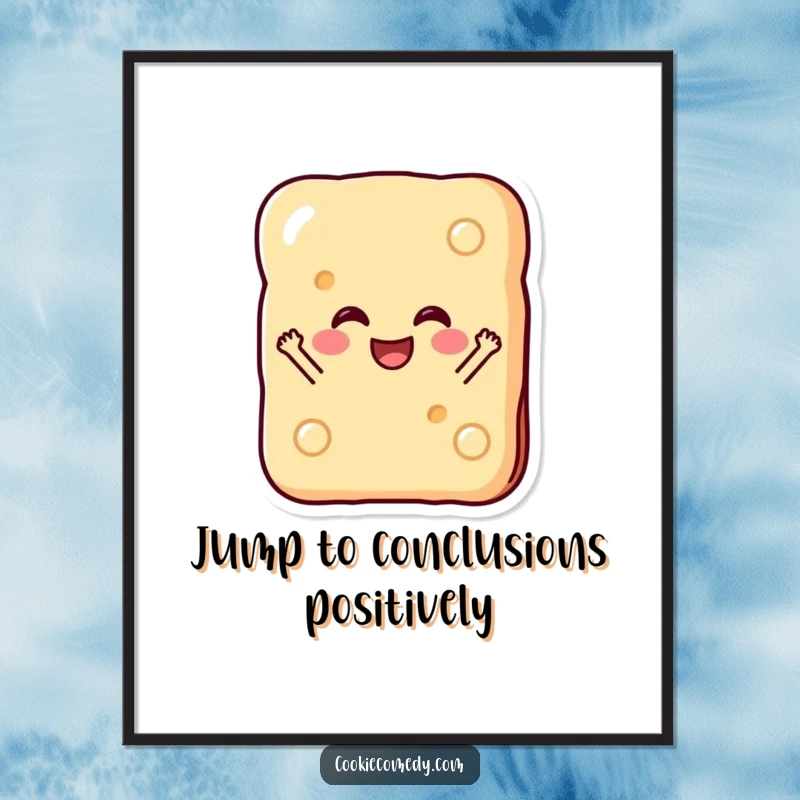 Funny Free Printable Wall Art: A rectangular biscuit with a happy face, captured mid-leap in pure glee.