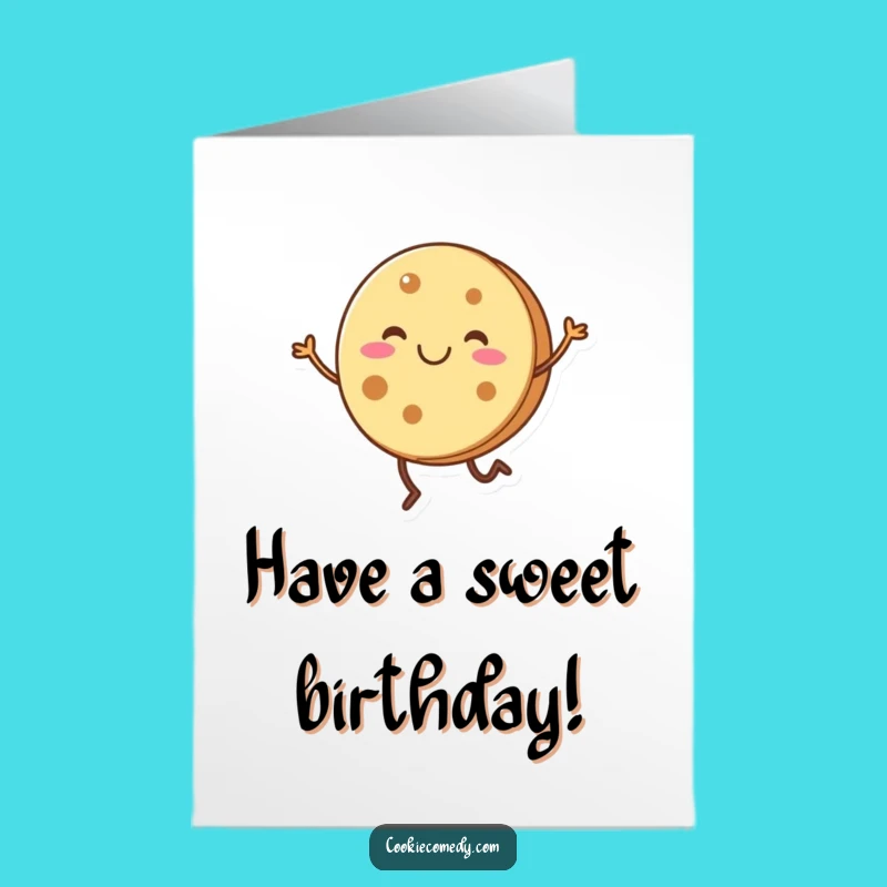 Free Printable Dancing Cookie Birthday Card: Joyful Round Treat Downloadable Gift