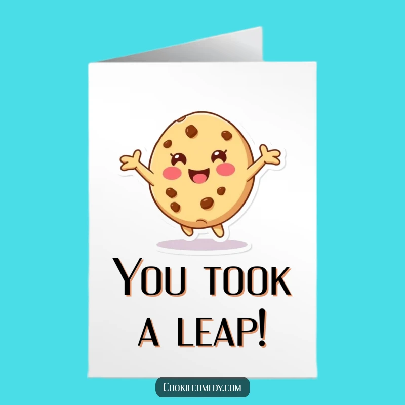 Free Printable Congrats Card: Tumbling Cookie Character, Joyful Humorous Downloadable Gift for Big Leaps