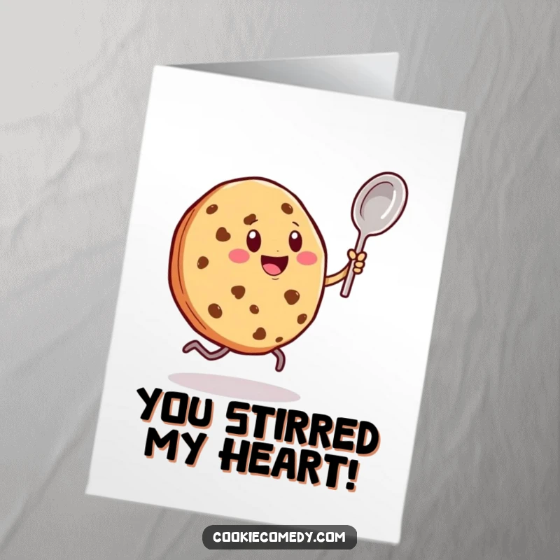 Funny Free Printable Thank You Card: Cookie Character Dances with Spoon Enthusiastically, a Cute Downloadable