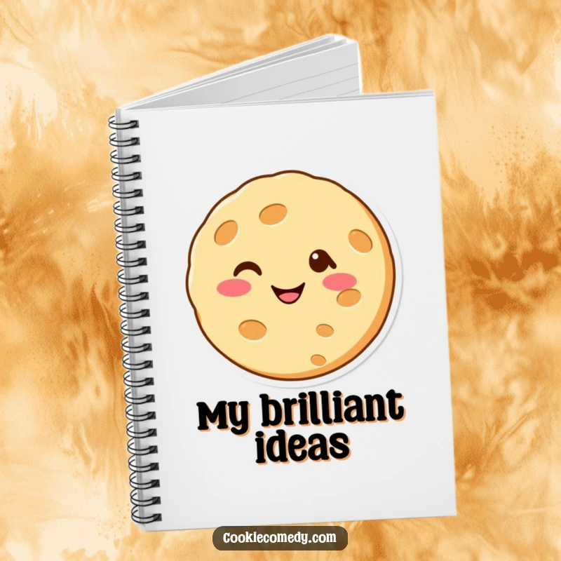 Funny notebook with a cheerful cookie character winking on the cover, perfect for jotting down notes with a humorous and happy vibe.